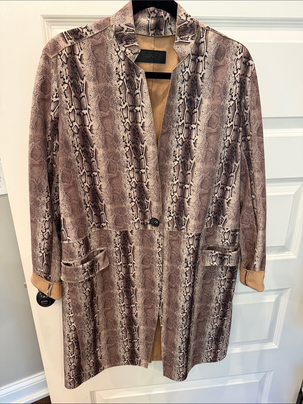 Blank NYC Taupe Snake-Print Long Trench Coat